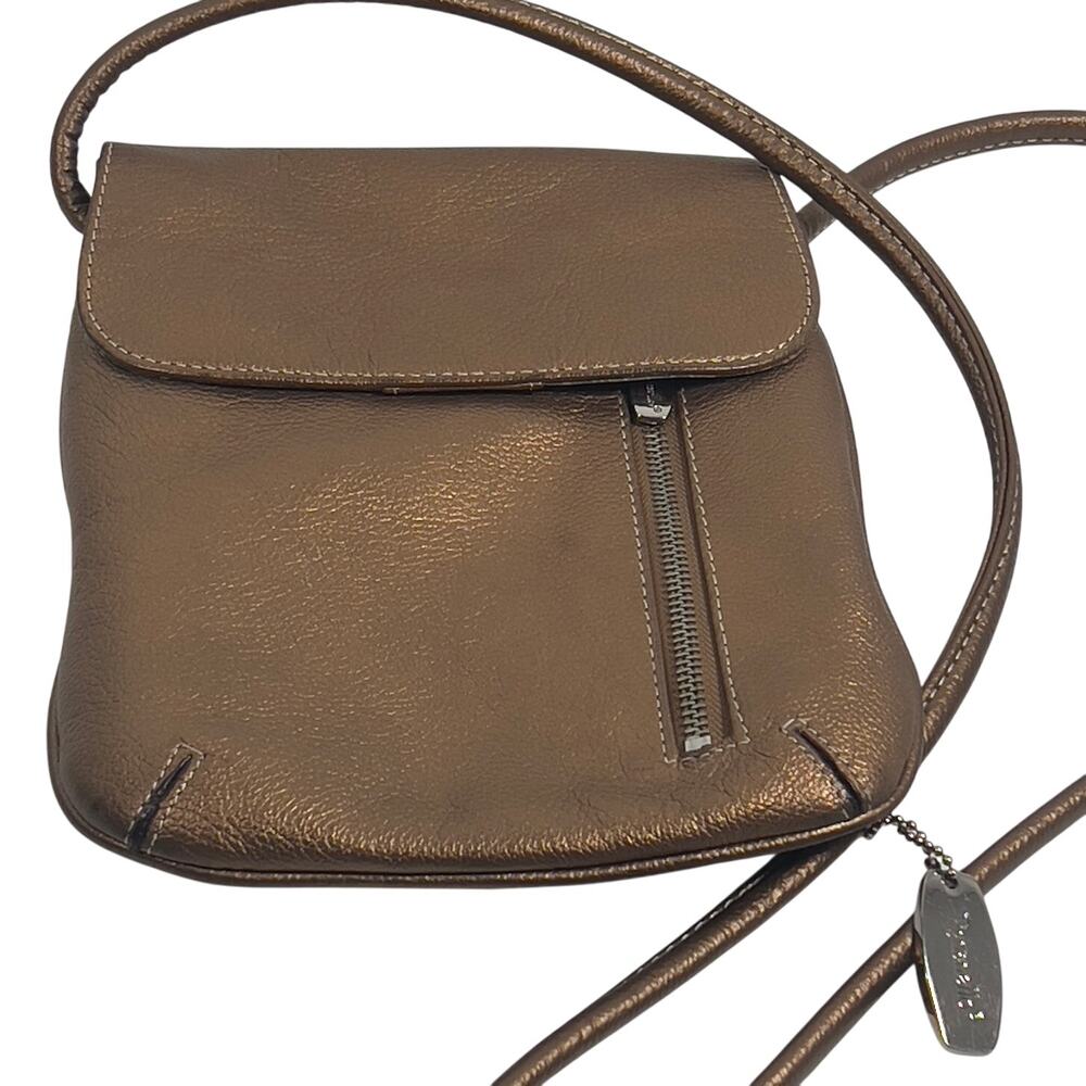 Tignanello Gold Metallic Pebbled Leather Crossbody Bag Purse 7.5 x 9.5
